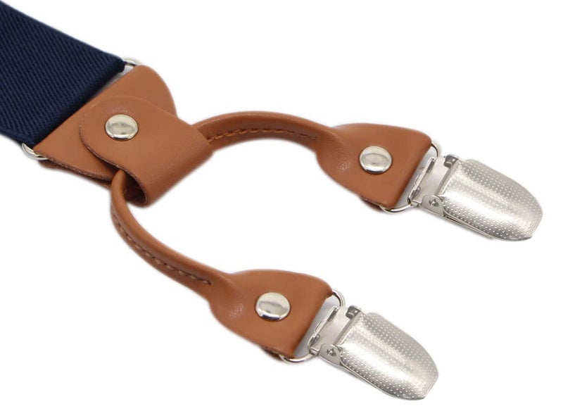 Timiot Menâ€™s Y-Back 4 Metal Clip Elastic Wide Suspenders Perfect For Both Casual&Formal (Navy) - Image 2